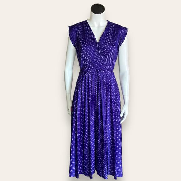 Indigo purple fit and flare short sleeve polkadot dress size 40 - Picture 1 of 6